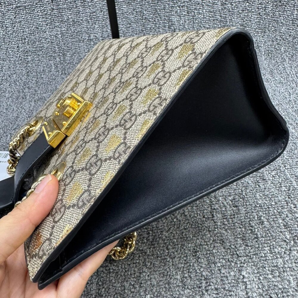 GUCCI Padlock Brown Bee Canvas Shoulder Bag 888-081625 - Picture 4 of 16
